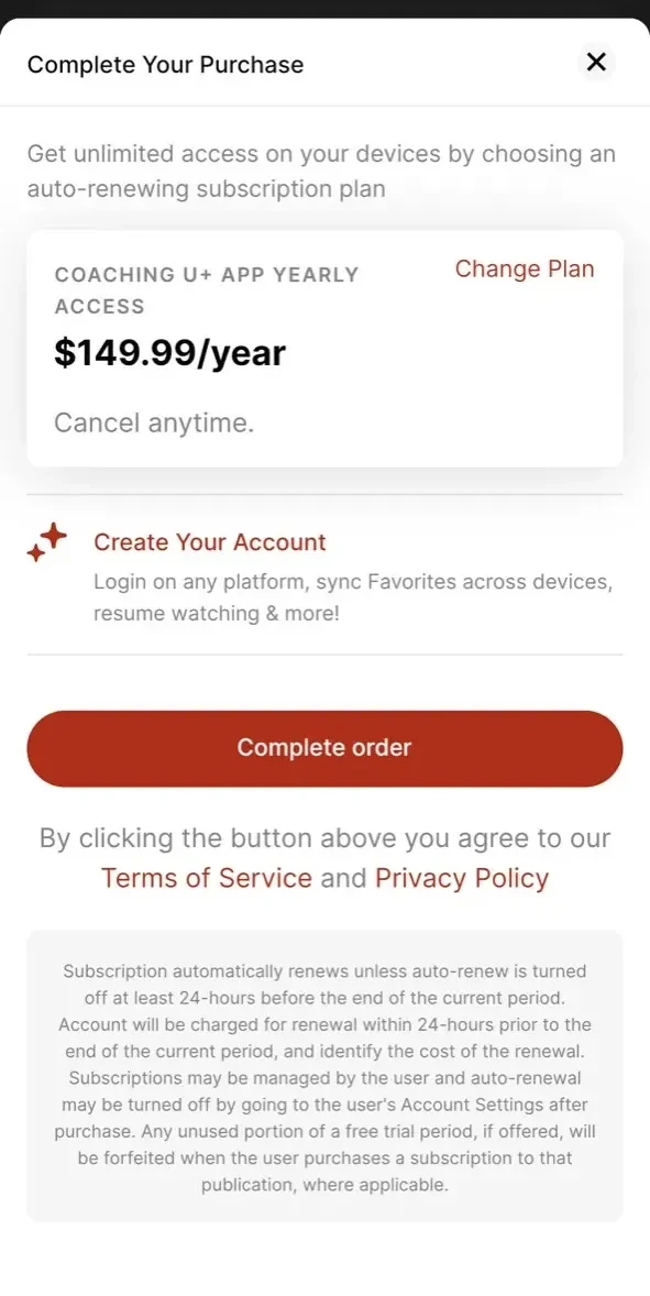 Coaching U+ paywall screen