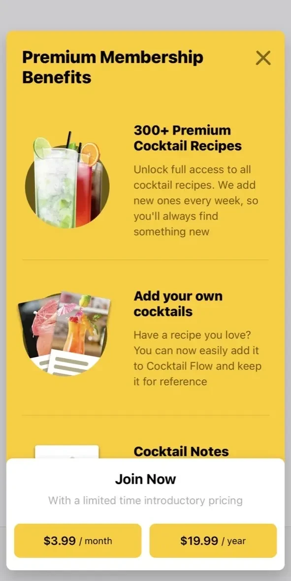 Cocktail Flow paywall screen