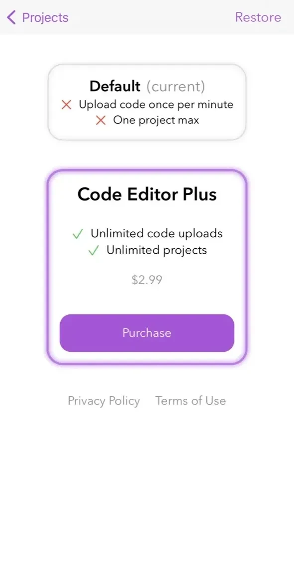Code Editor paywall screen