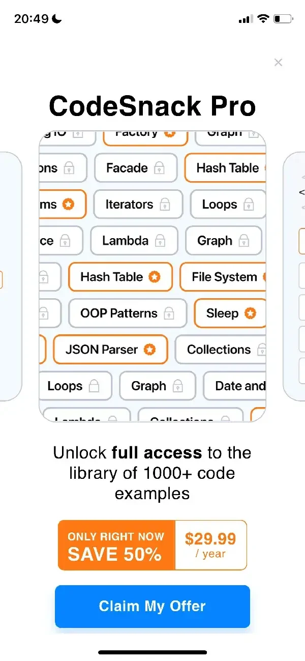 CodeSnack IDE paywall screen
