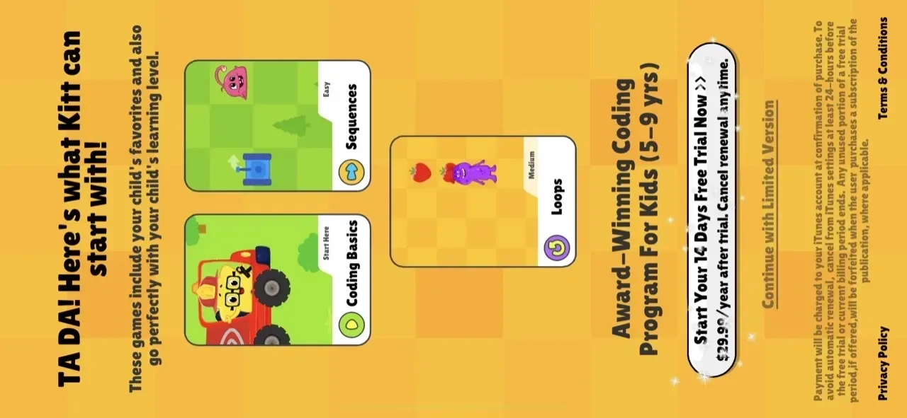 Coding for Kids paywall screen