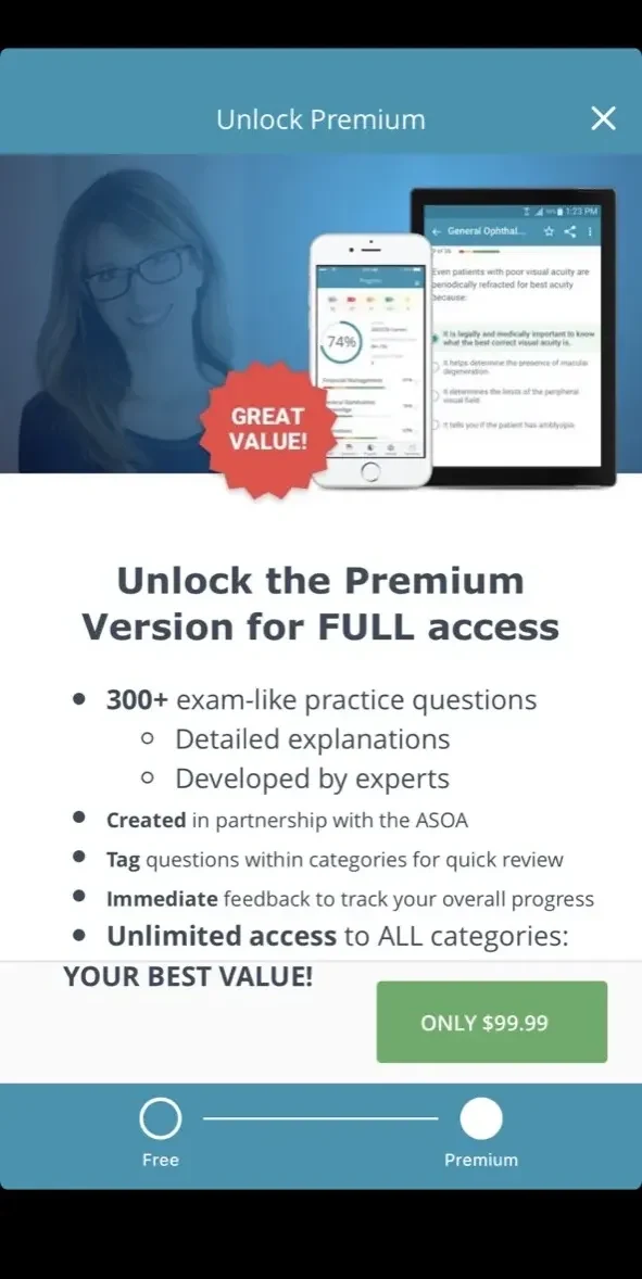 COE Prep paywall screen