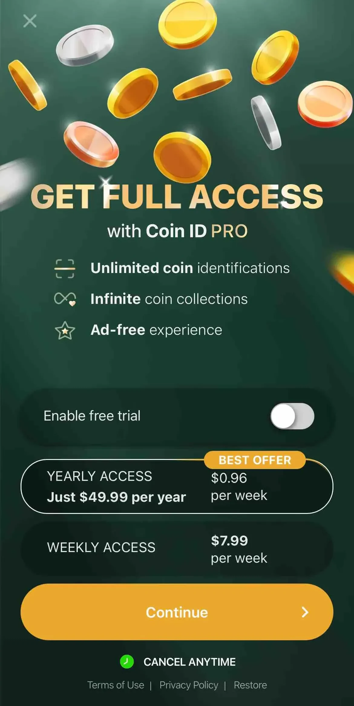 Coin ID paywall screen