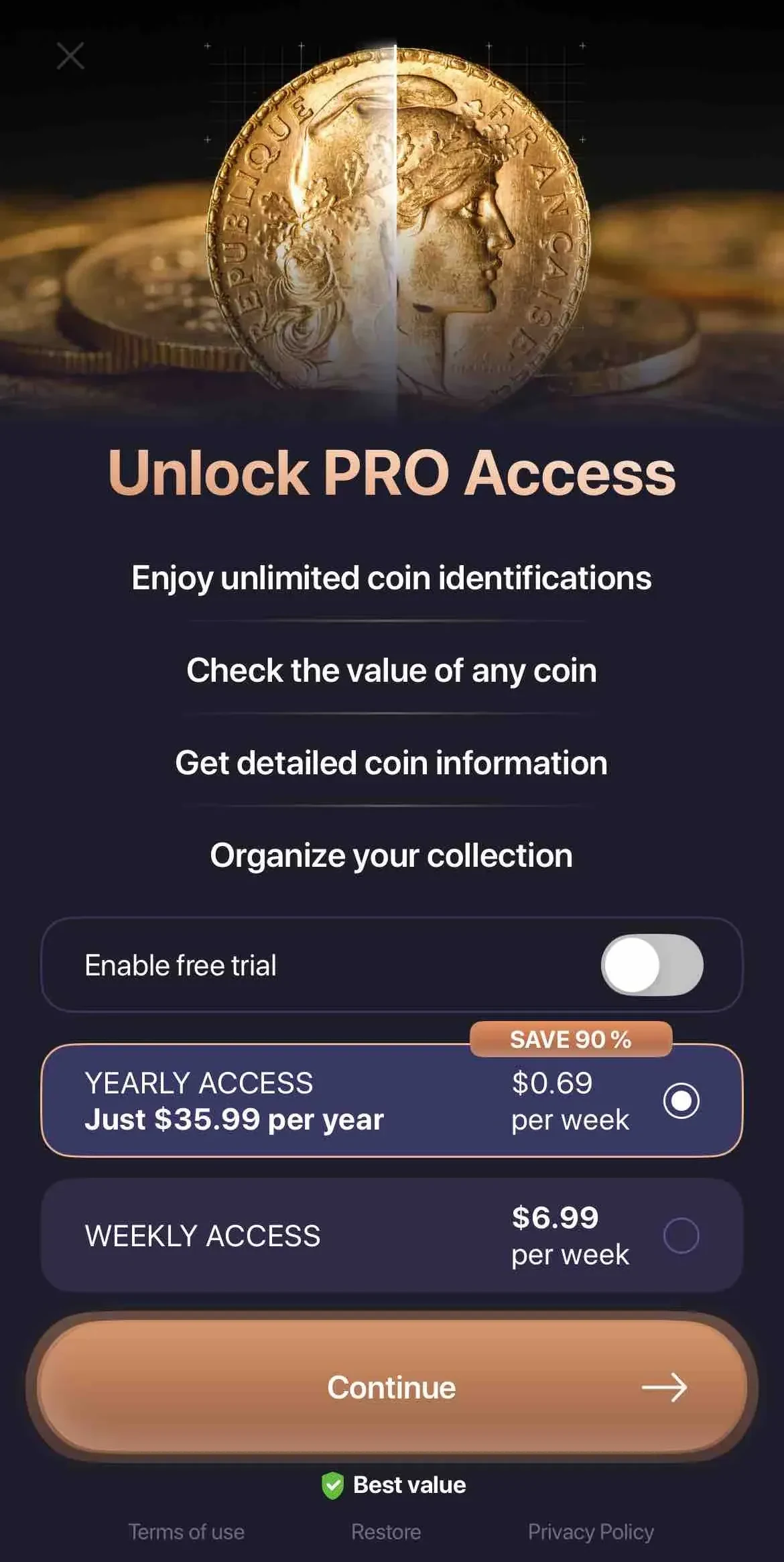 Coin Identifier paywall screen