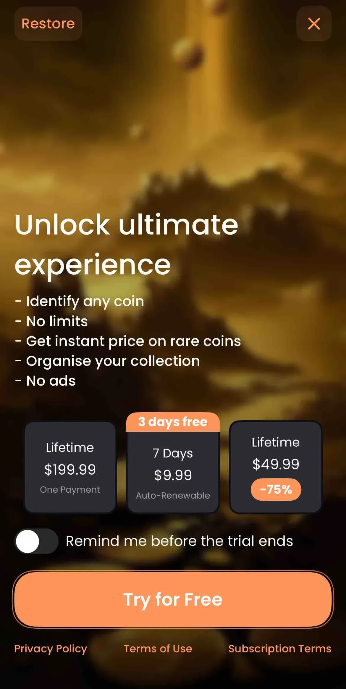 CoinIn paywall screen