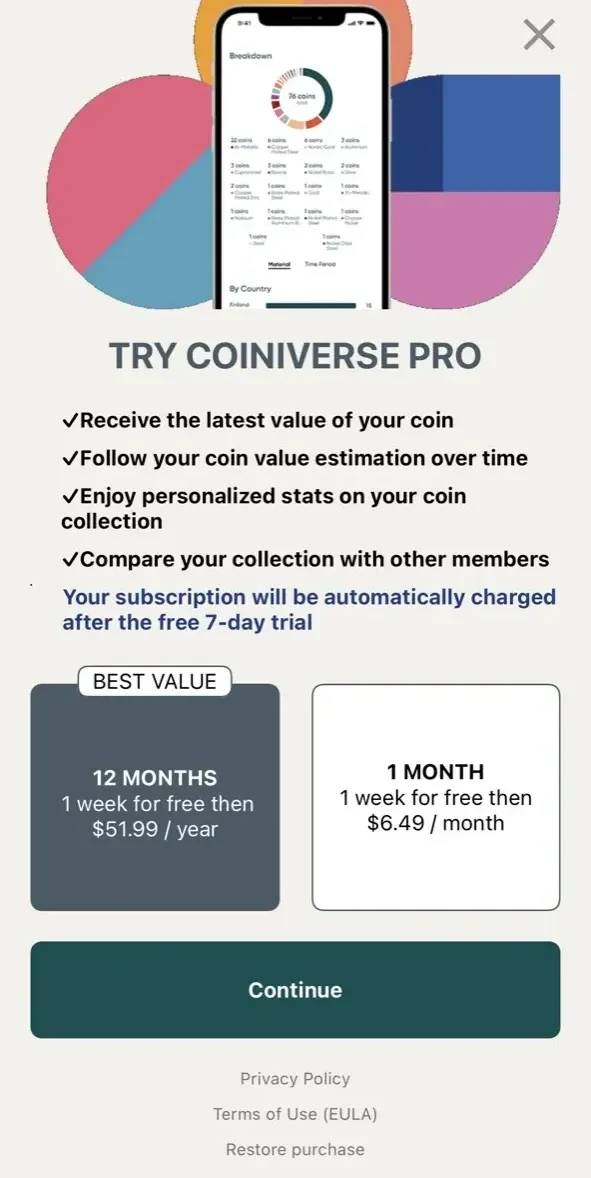 Coiniverse paywall screen