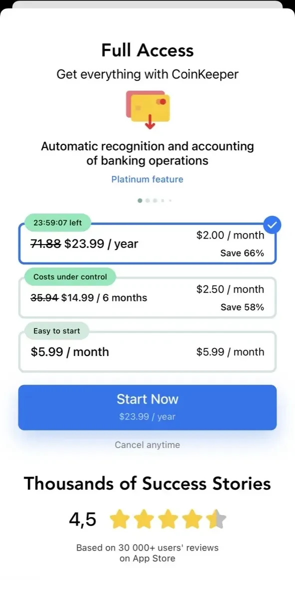 CoinKeeper 3 paywall screen