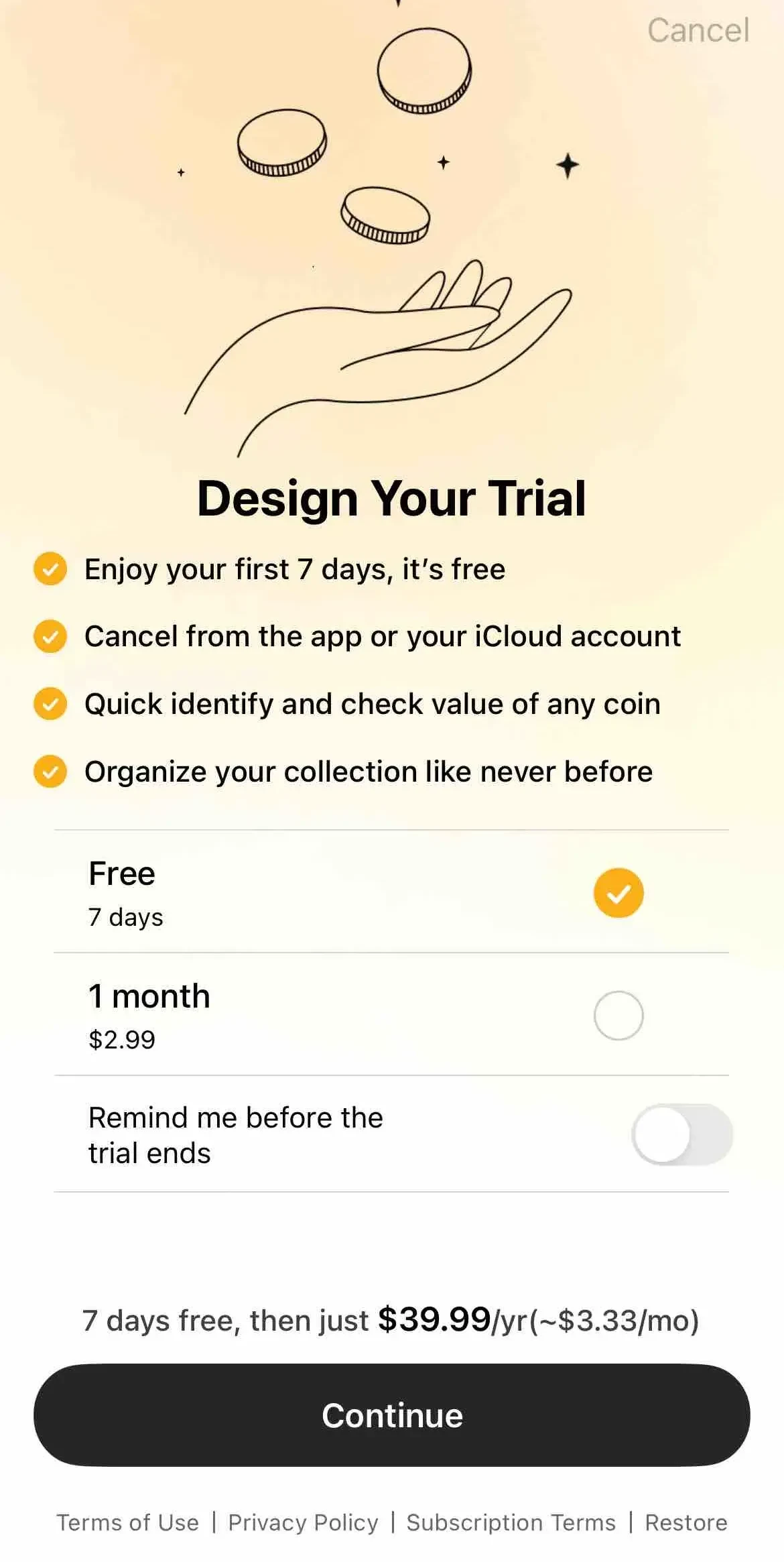 CoinSnap paywall screen