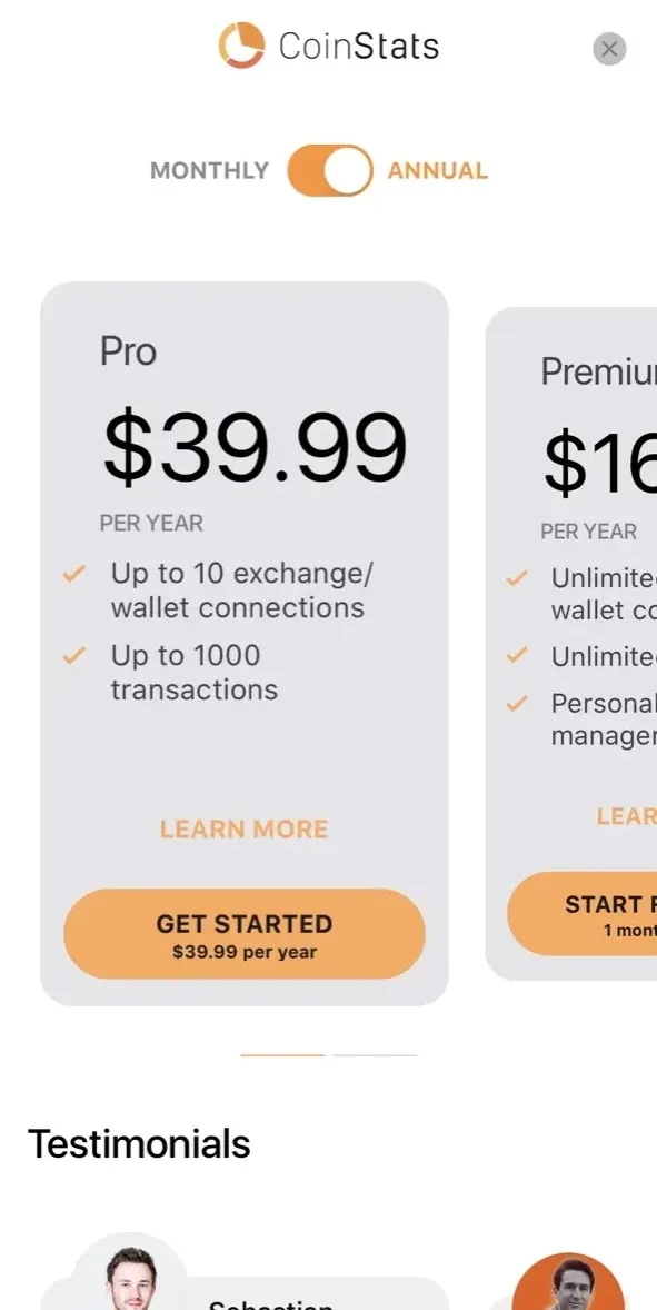 CoinStats paywall screen