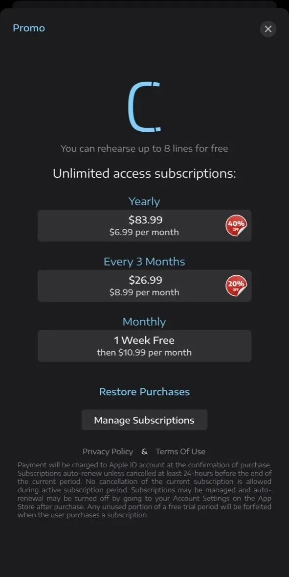 coldRead paywall screen