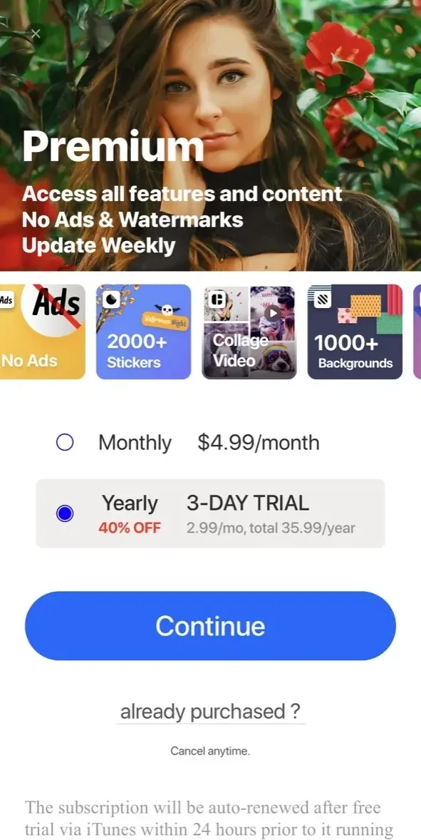 Collage Maker paywall screen