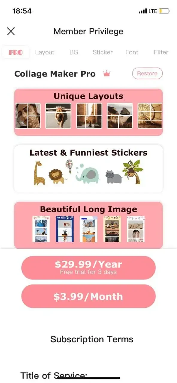 Collage Maker paywall screen