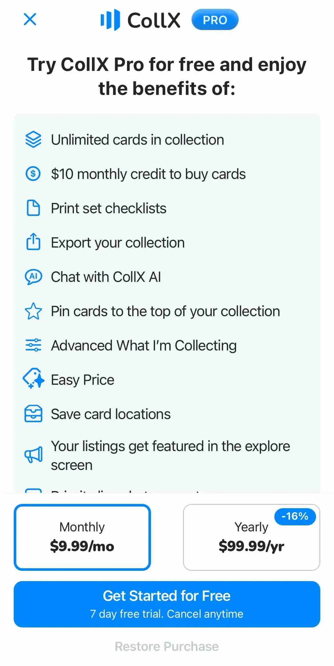 CollX paywall screen