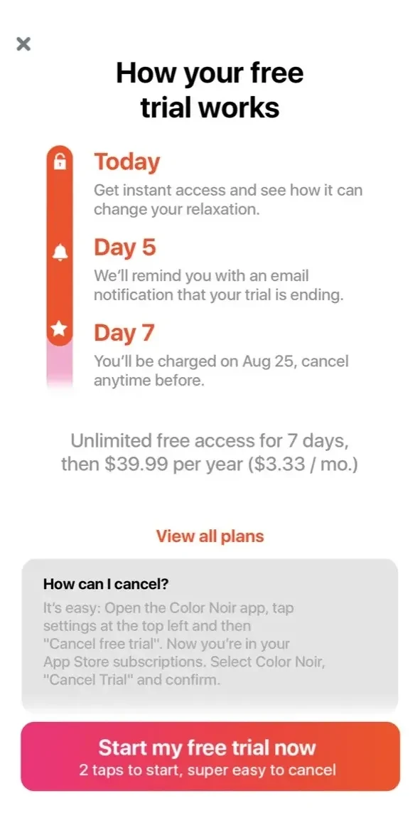 Color Noir paywall screen