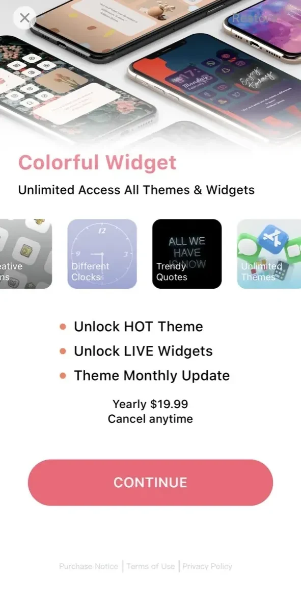 Color Themes paywall screen