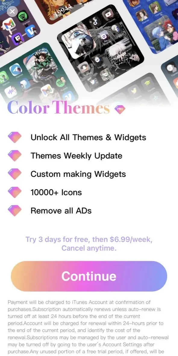 Color Themes paywall screen