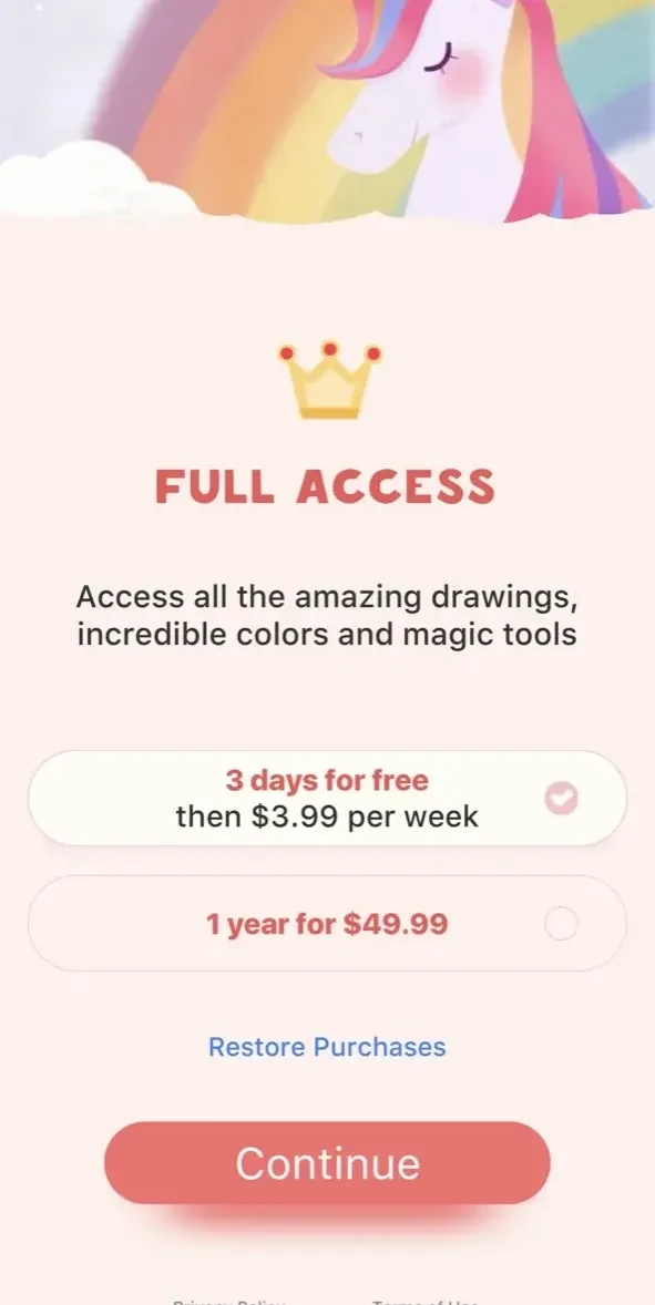 Coloring Book paywall screen