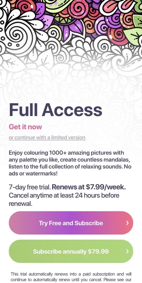 Coloring Book paywall screen