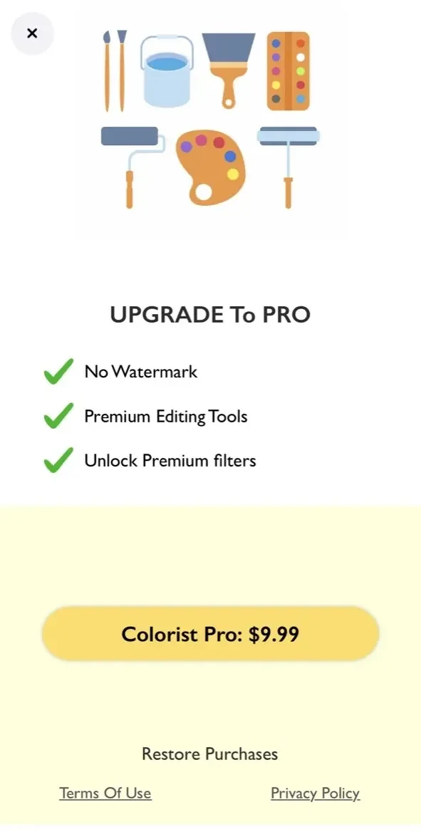 Colorist paywall screen
