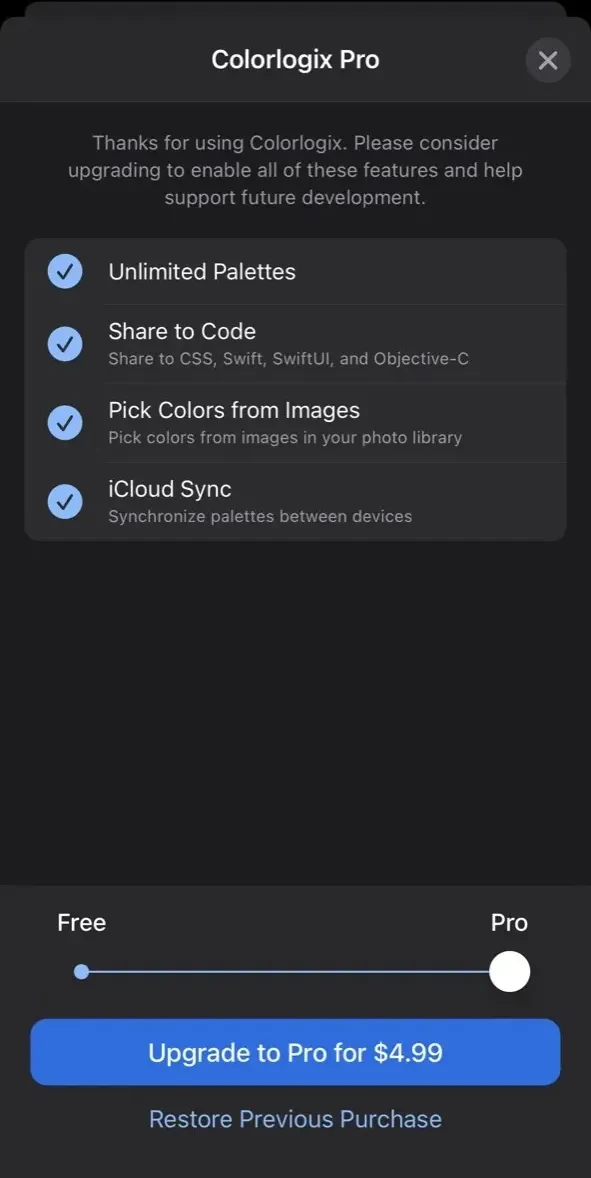 Colorlogix paywall screen