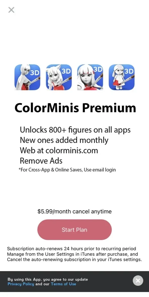 ColorMinis 3D Coloring Studio paywall screen