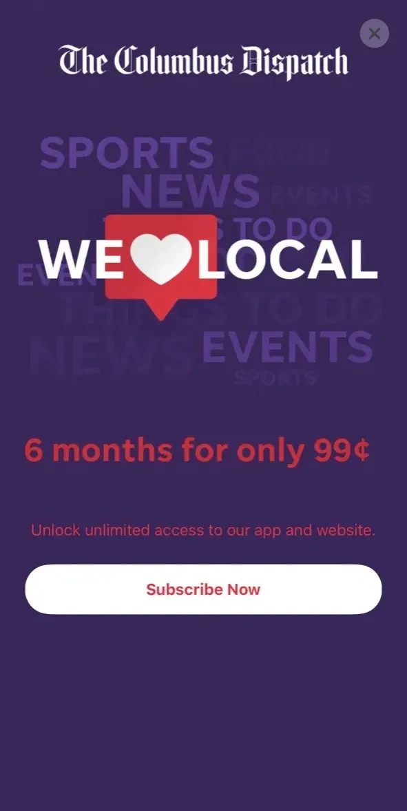 Columbus Dispatch paywall screen