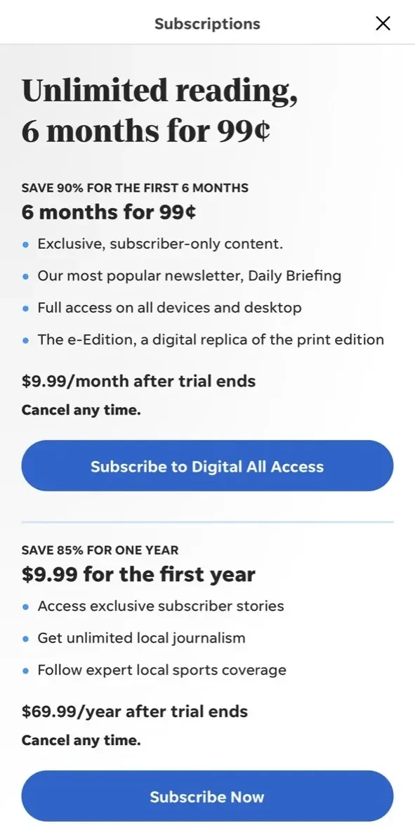 Commercial Appeal paywall screen