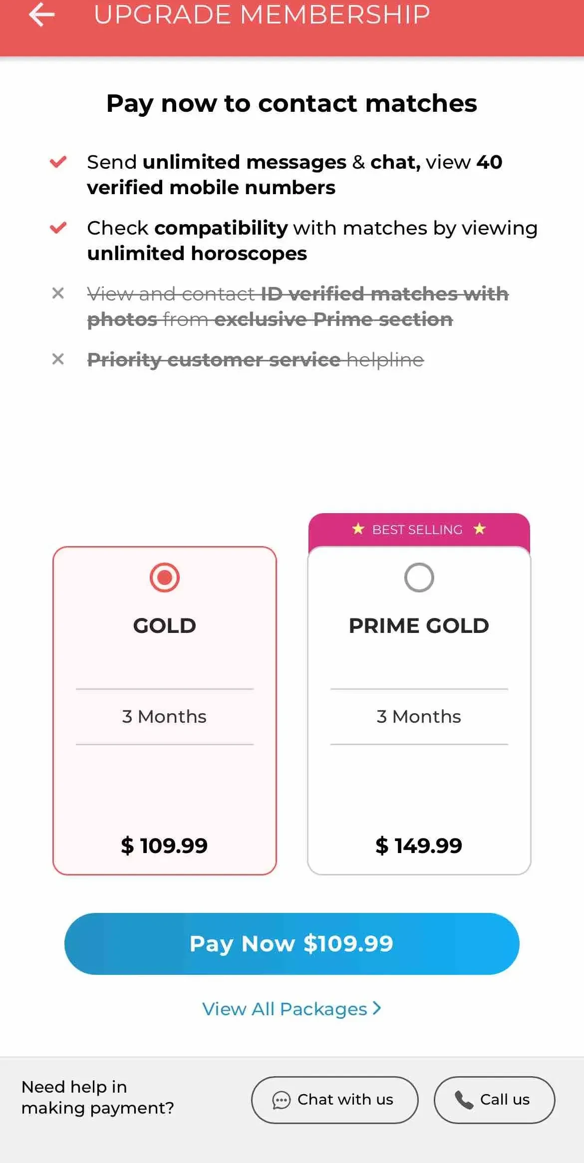 Community Matrimony App paywall screen
