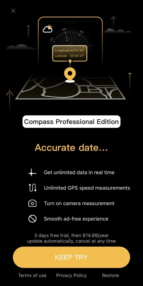 compass paywall screen