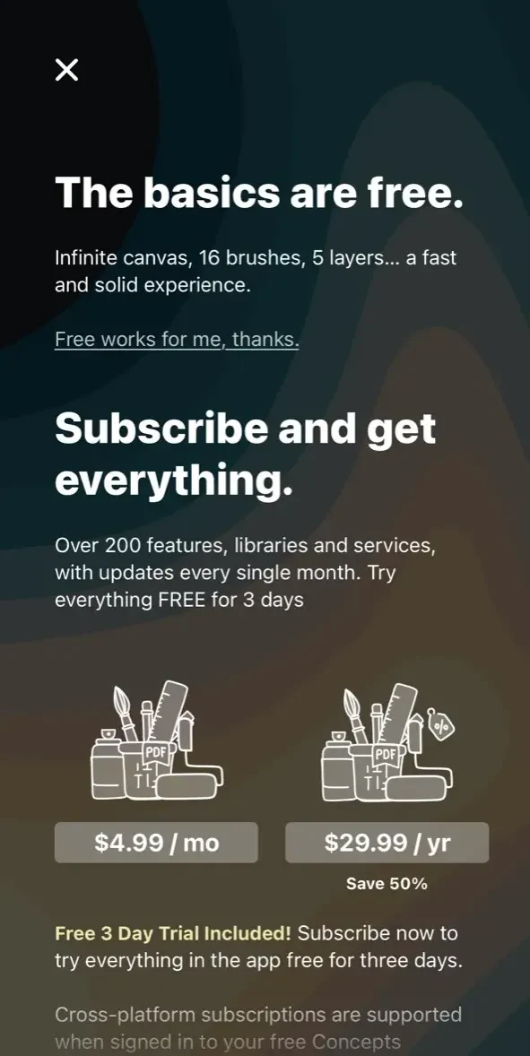 Concepts paywall screen