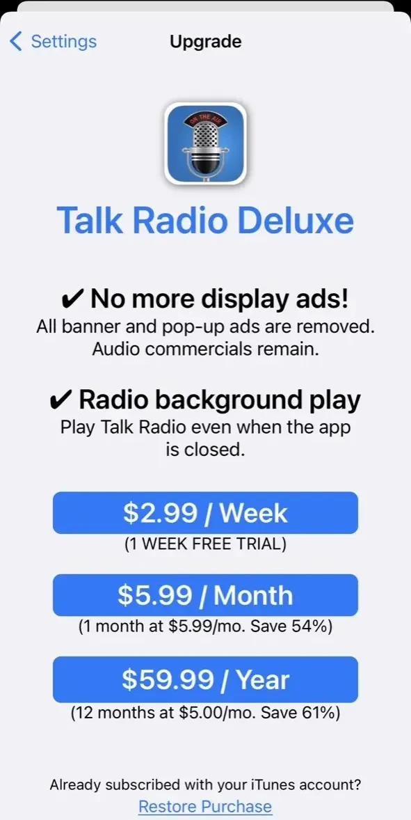 Conservative Talk Radio paywall screen