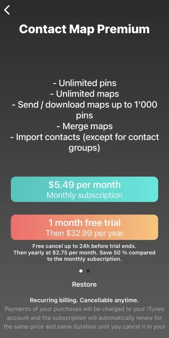 Contact Map paywall screen