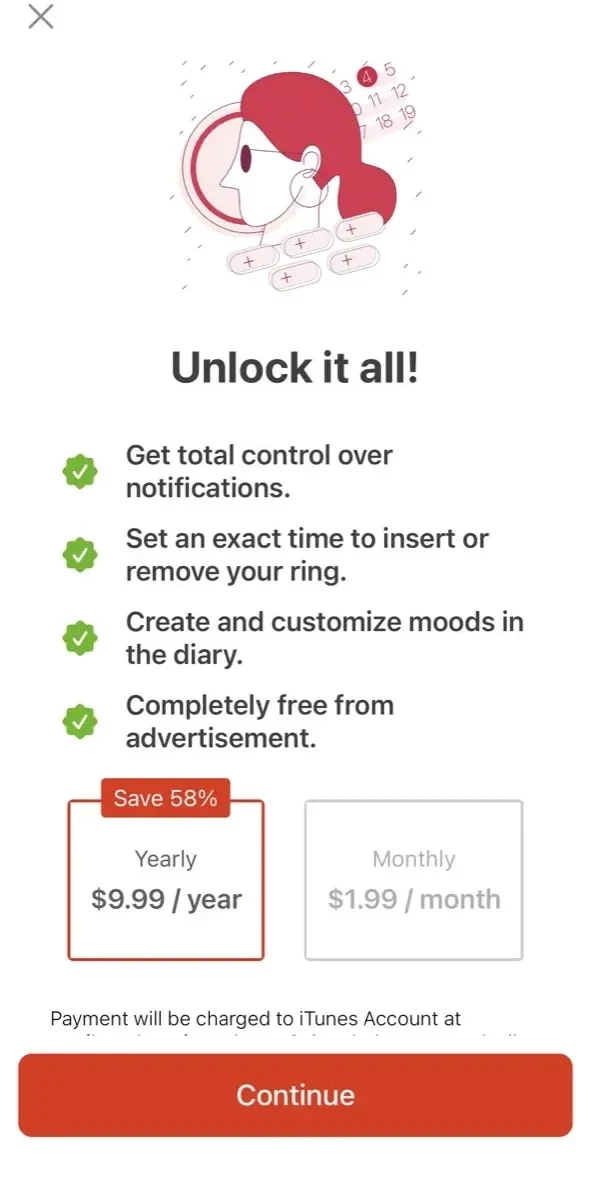 Contraceptive Ring Reminder paywall screen