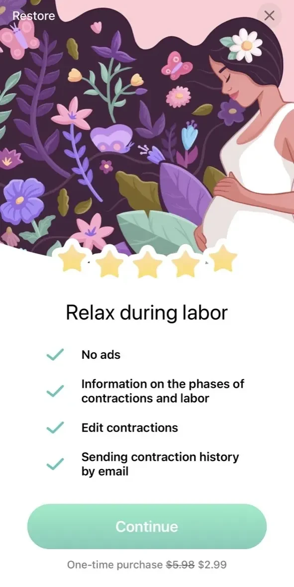 Contraction Timer paywall screen