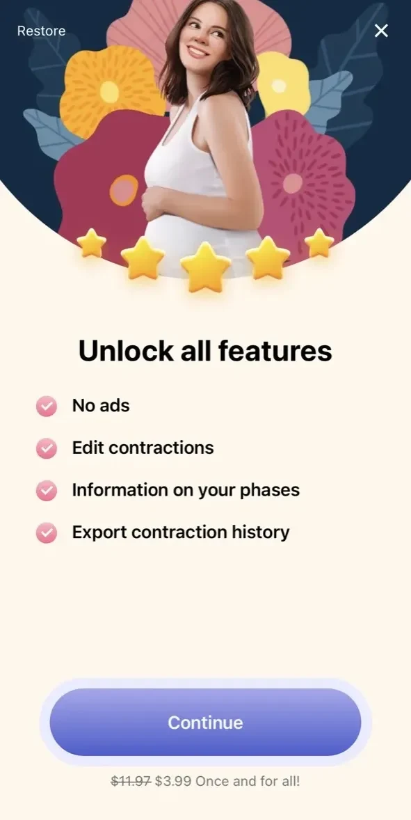 Contraction Timer paywall screen