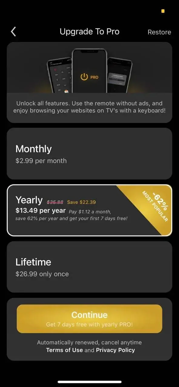 Remote paywall screen