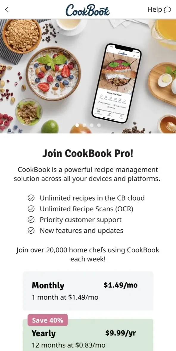 CookBook paywall screen
