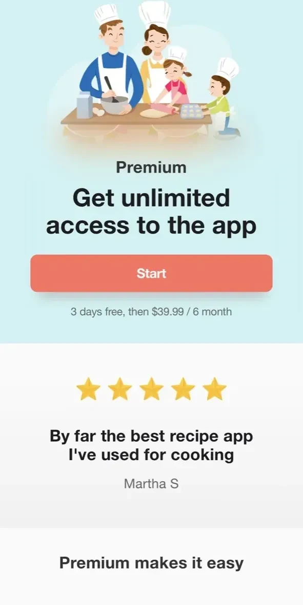 Cookbook Junior paywall screen