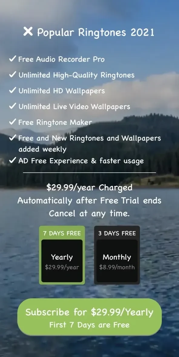 Cool Ringtones paywall screen