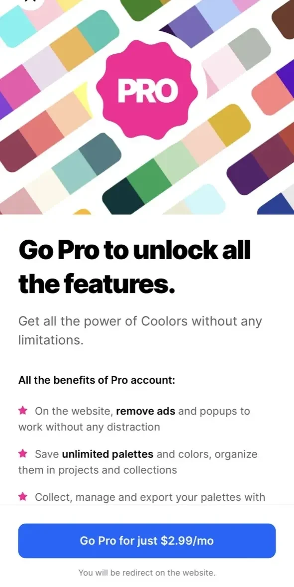 Coolors paywall screen