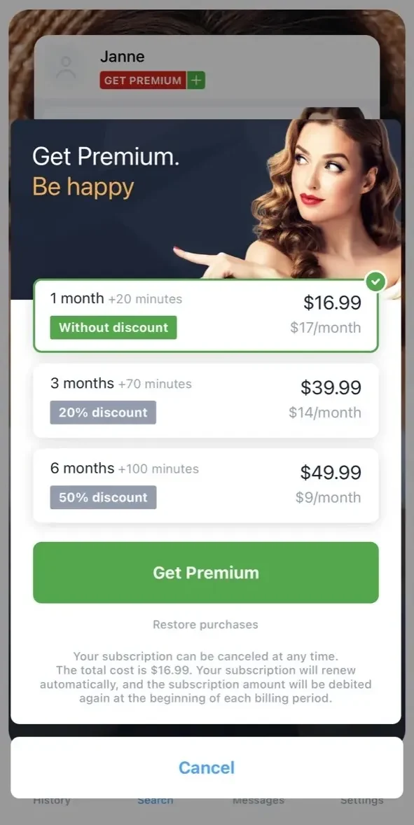 CooMeet paywall screen