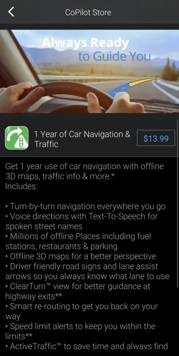 CoPilot GPS Navigation paywall screen