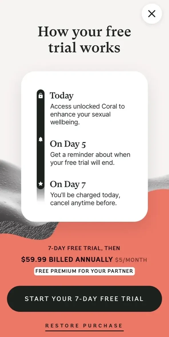 Coral Couples Game paywall screen