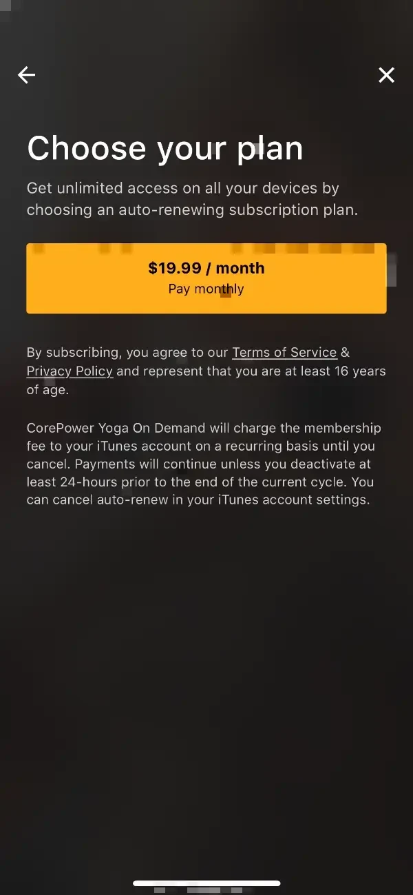 CorePower Yoga On Demand paywall screen