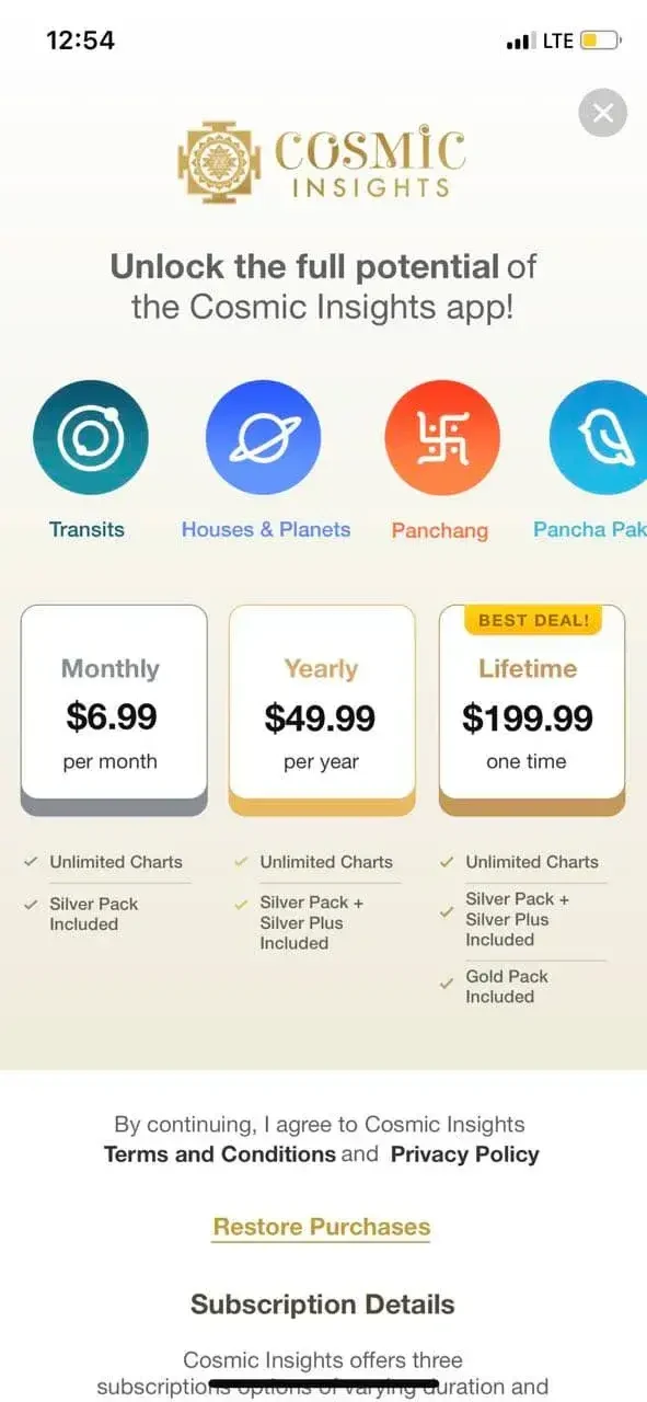 Cosmic Insights Astrology paywall screen