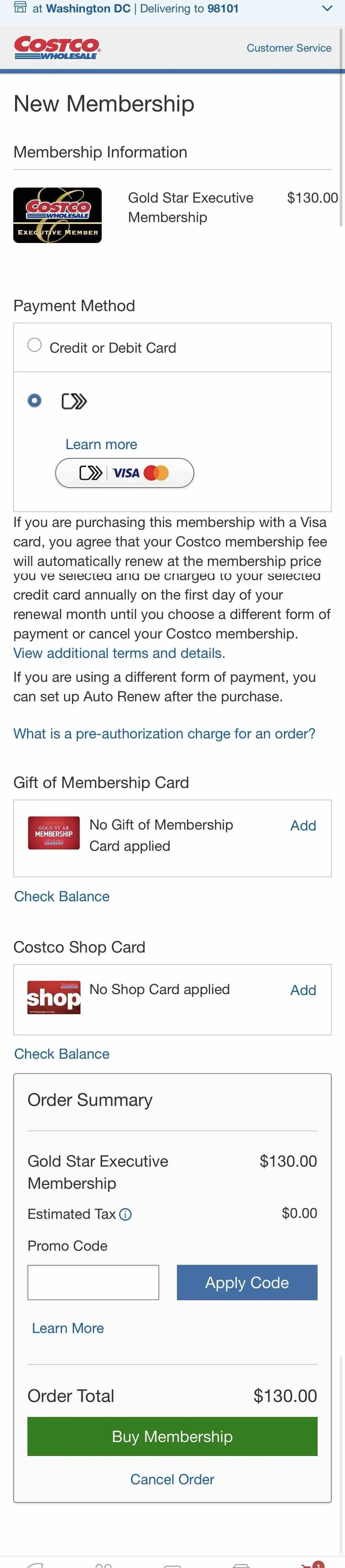 Costco paywall screen
