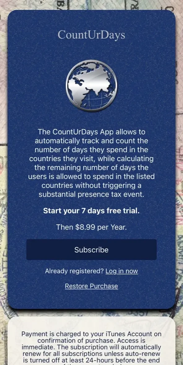 Count Ur Days paywall screen
