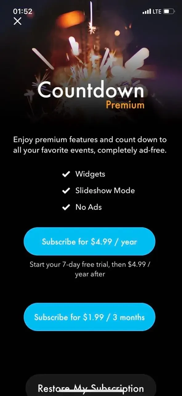 Countdown  ‎ paywall screen