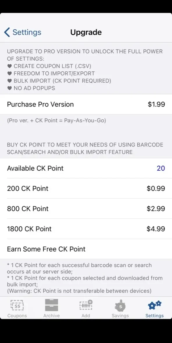 Coupon Keeper 2 Lite paywall screen