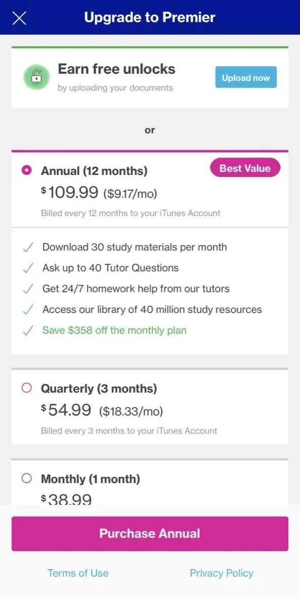 Course Hero paywall screen
